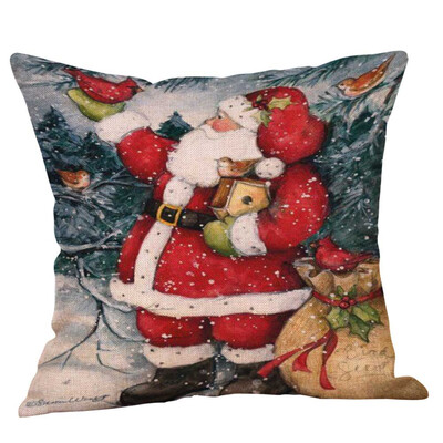 

New Christmas Decoration Flax Pillowcase Santa Claus Pattern Print Pillow Sofa Car Bed Sofa Pillow Case