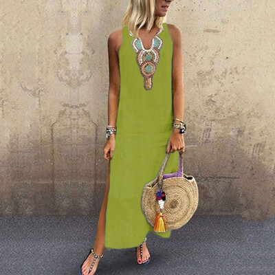 

Women Sleeveless Summer Casual Boho Floral Maxi Print Dress Ladies Holiday Beach