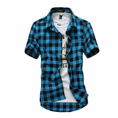 

Mens Summer Casual Dress Shirt Mens Plaid Short Sleeve Shirts Tops Slim Tee