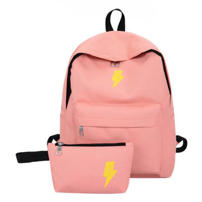 

2pcs Canvas Backpack Clutch Bag Preppy Style Student Schoolbag Rucksack Set