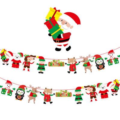 

3M Length Merry Christmas Flag Home Party Decor Hanging Snowman Santa Claus Elk Sock Christmas Tree Banner Decor Supplies