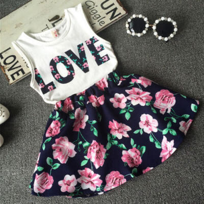 

US Floral Baby Kids Girls Clothes Dress Top Tank Vest T-ShirtSkirt Outfits Set