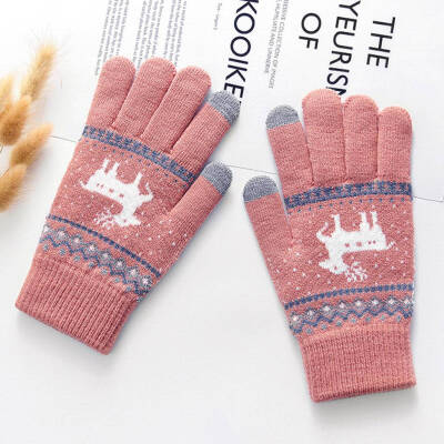 

New Soft Winter Christmas Deer Touch Screen Gloves Texting Cap acitive Smartphone Knitted Fashion Mitten Gloves