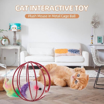 

Cat Toy Plush Mouse Rat In Cage Ball Metal Interactive Toy for Cat Kitten Pet