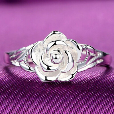 

Women Fashion Sterling Silver Rose Ring Courtship Engagement Wedding Party Jewelry