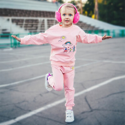 

Toddler Kids Baby Girls Boys Cartoon Print Pullover Solid Sun Pants Set Outfits