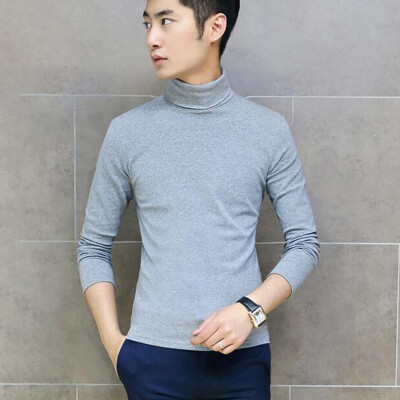 

Men High Turtle Neck Blouse Fleece Lined Long Sleeve Slim T Shirt Casual Tops