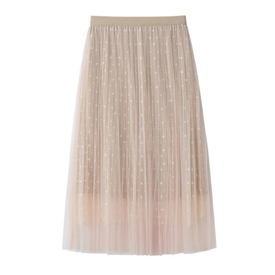 

Roseonmyhand NEW Women Double Layer Pleated Retro Long Dress Elastic Waist Skirt