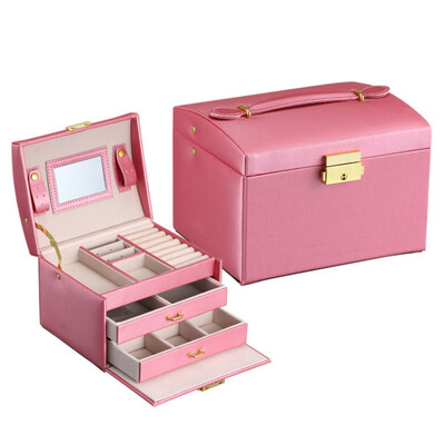 

Three Layers Jewelry Organizer Case Double Drawer Large Capacity Jewelry Storage Box