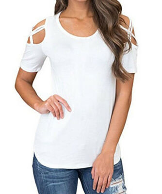 

Summer Womens Cold Shoulder Short Sleeve Tops Blouse Ladies Summer T-Shirt Tops