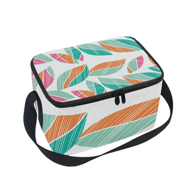 

ALAZA Wood Texture Decorative Leaves Lunch Box Insulated Lunch Bag Large Cooler Tote Bagfor Kids Men Women