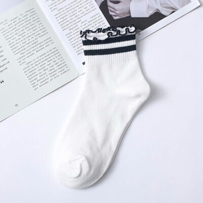 

Women Girl Kawaii Cute Cotton Striped Lace Heart High Socks Hosiery Casual Sock