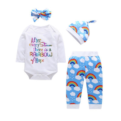 

Newborn Baby Boy Girl Rainbow RomperLeggings PantsHat Outfit Cotton Clothes