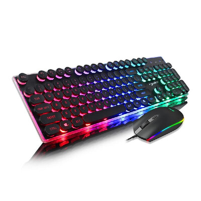 

HXSJ V300Y Colorful Backlight Gaming Keyboard Mouse Set RGB Glowing USB Multimedia Ergonomic Mouse Keyboard Combos