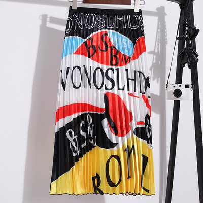 

Roseonmyhand Womens Vintage Letter Print Ladies Casual Pleated Ankle-Length Skirt