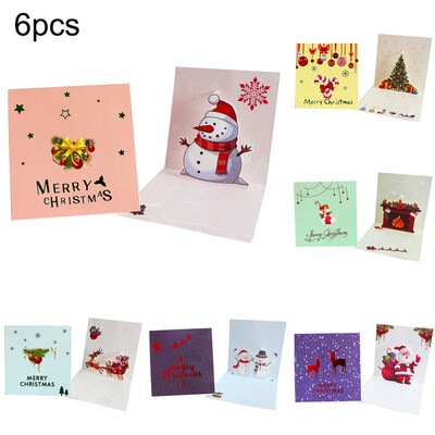 

6Pcs Merry Christmas Tree Snowman Stove Greeting 3D Card Laser Cut Party Decor