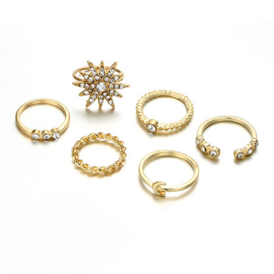 

Vintage Star Rhinestone Moon Alloy Knuckle Rings Set For Women