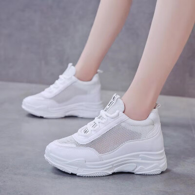 

Thick-soled muffin heel medium-heeled womens shoes low-heeled shoes mesh shoes breathable shoes small white shoes summer ti