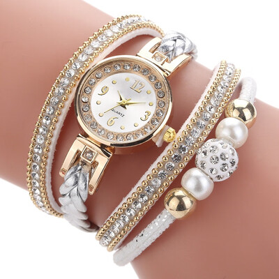 

Fashion ladies circle bracelet watch exquisite diamond pearl fashion compact braided rope watch