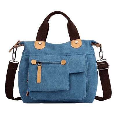 

Vintage Solid Color Multi Pocket Women Zipper Tote Crossbody Shoulder Canvas Bag