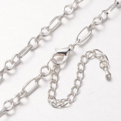 

Iron Figaro Chain Necklace Makings with Alloy Lobster Claw Clasps&Iron End Chains Silver 299