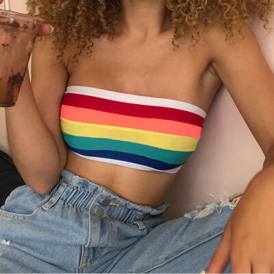 

Sexy Women Tube Top Off Shoulder Blouse Multi-Color T-Shirt Short Crop Tops