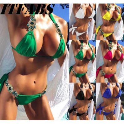 

2018 New ITFABS Women&acutes Sexy Crystal Bikini Set Push-up Padded Bandage Swimsuit Swimwear