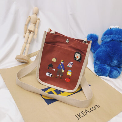 

Ins Sufeng slanted bag Japanese students feel old girl canvas summer one shoulder bag