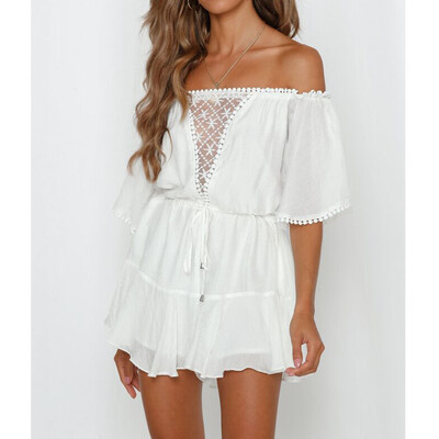 

Starmoon Womens Casual Corset Lace Strapless Collar One-Piece Shorts