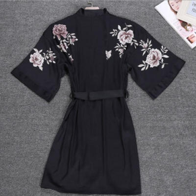 

Women Ladies Printed Satin Robe Kimono Pajamas Dress Sleepwear Nightwear Night Gown