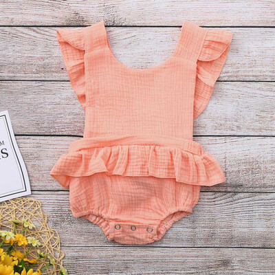 

Newborn Infant Baby Girls Color Solid Ruffles Backcross Romper Bodysuit Outfits