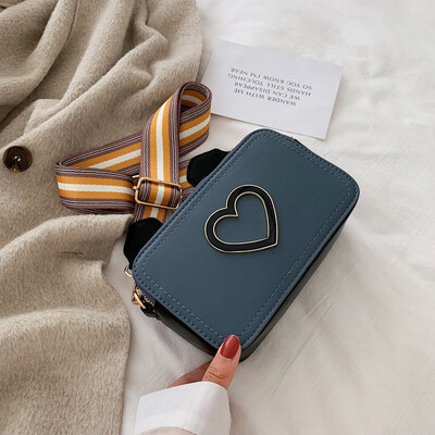 

Qiao Bani 2019 new Korean version of chic fashion simple ribbon peach heart hit color small square bag shoulder diagonal female bag