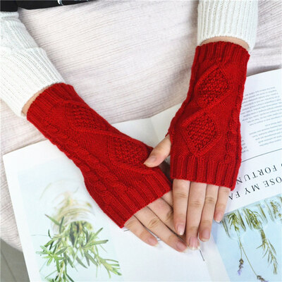 

Fashion Women Arm Winter Warmer Fingerless Knitted Long Gloves Cute Mittens