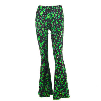 

Women Elegant Printed Leggings High Waist Wide Leg Pants Flare Stretchy Bell-bottom Trousers NEW