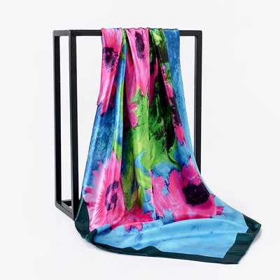 

Silk scarves spring&summer oil painting satin square air conditioning sunscreen shawl Taobao AliExpress hot sale wholesale