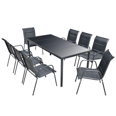 

9 Piece Outdoor Dining Set Steel Black