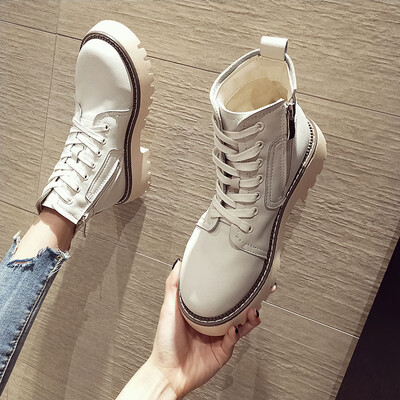 

Martins boots female English wind autumn retro round head lace-up boots ins tide side zipper boots