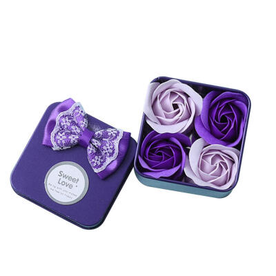 

4pcsBox Rose Flower Bath Body Scented Soap Iron Box Valentine Day Gifts