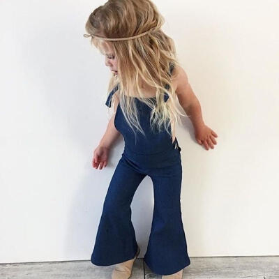 

Fashion Toddler Kids Baby Girl Sleeveless Backless Strap Denim Overall Romper Jumper Bell Bottom Trousers Summer Clothes