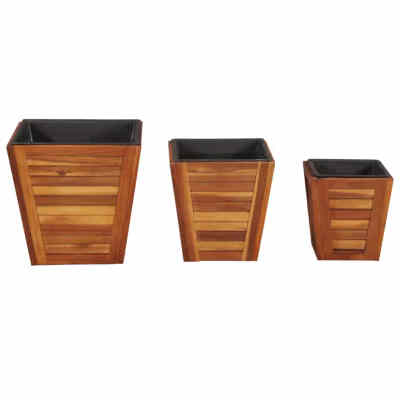 

Garden Planter Set 3 Pieces Square Solid Acacia Wood
