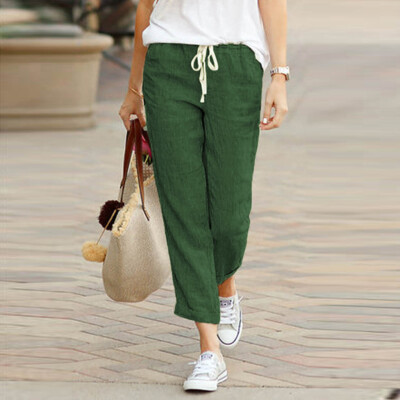 

Tailored Women Ladies Loose Casual Drawstring Elastic Cotton And Linen Pants