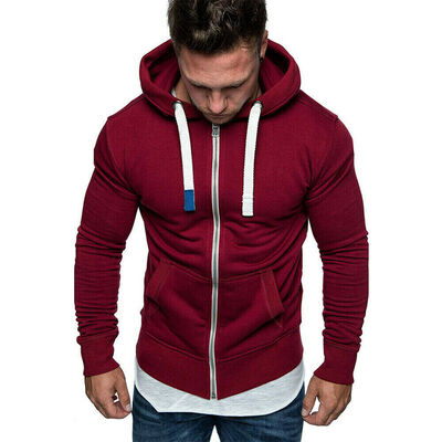

New Plain Mens Hoodie Fleece Zip Up Hoody Jacket Sweatshirt Hooded Zipper Top