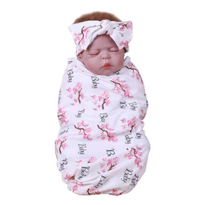 

Cute Baby Swaddle Cartoon Print Sleeping Elastic Infant Blankets Headband