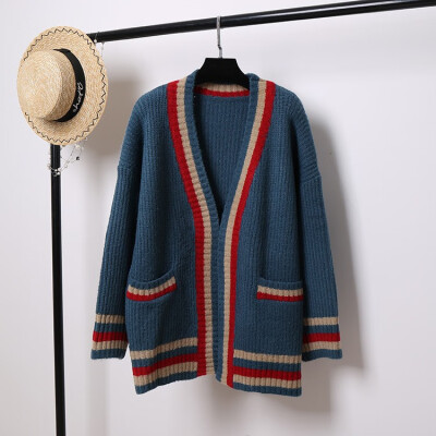 

Winter 2018 new cardigan sweater womens jacket loose long languid&fun color v-neck knitwear