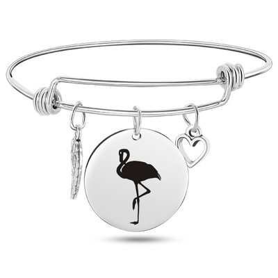 

Fashion Women Men Flamingo Heart Stainless Steel Angel Wings Bracelet Jewelry