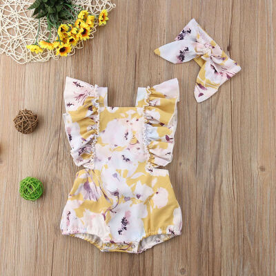 

Newborn Kids Baby Girls BodysuitHeadband Cotton Jumpsuit Romper Outfits Clothes