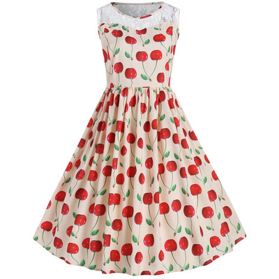 

Lace Insert Plus Size Cherry Vintage Flare Dress
