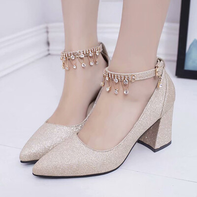 

Rose Fashion High Heels Women Pumps Shoes Thick Heel Shoes Four Spointed Shoes