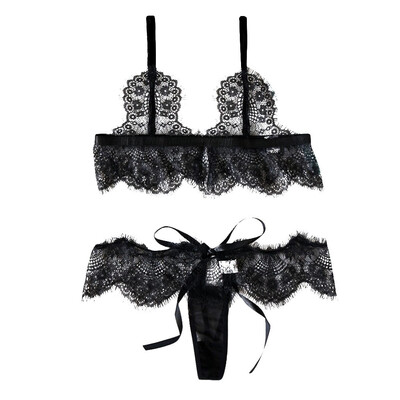 

Toponeto Fashion Women Sexy Plus Size Underwear Black Lingerie Bow G-String Set Bodydolls