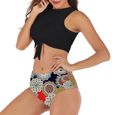 

Roseonmyhand Swimwear Women Two-Piece Tie High Waist Print Swimsuit Push Up Bikini Set